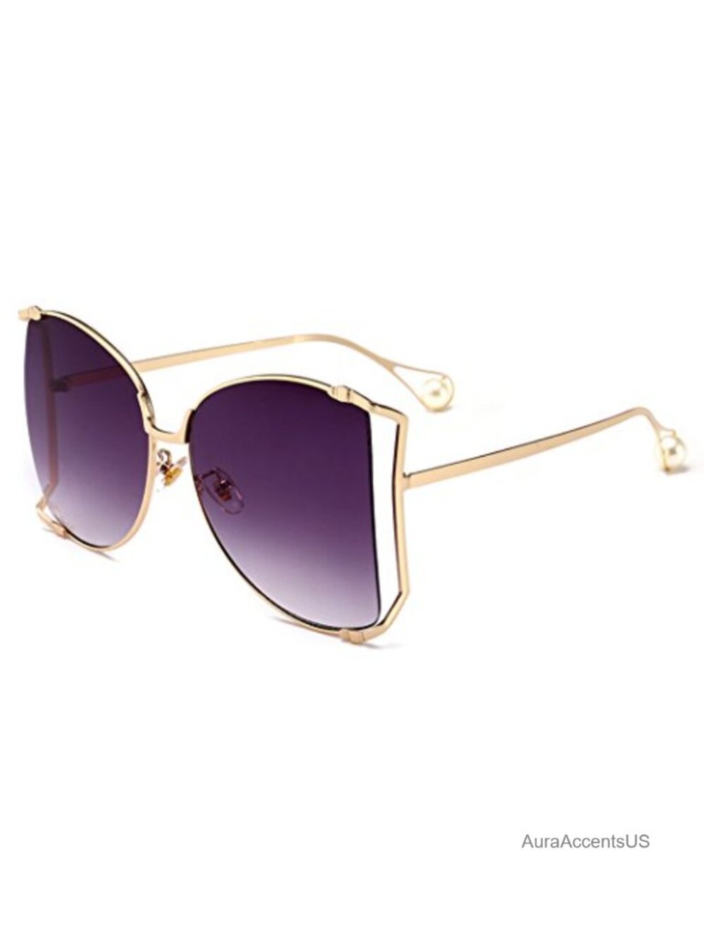 Oversized Semi Rimless Retro Metal Frame Sunglasses UV Protection Fashion Pearl